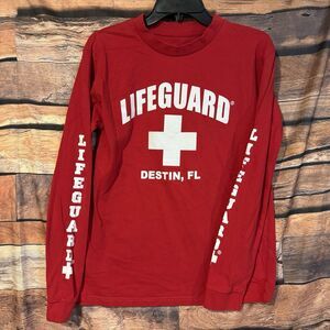 LIFEGUARD Small T-Shirt Long Sleeve Men's Red Destin FL Beach Staff Uniform Top